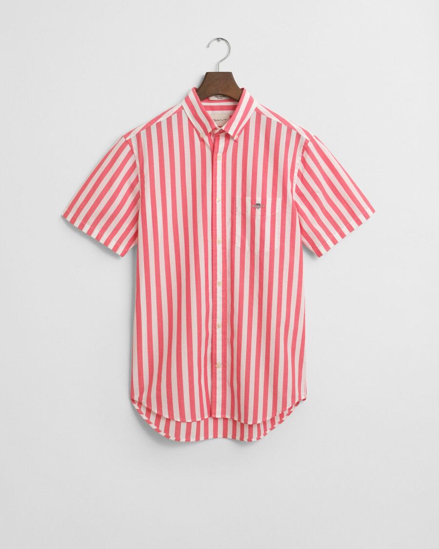 camisa clásica de popelina a rayas de manga corta y corte regular - rojo sandía