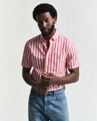 camisa clásica de popelina a rayas de manga corta y corte regular - rojo sandía