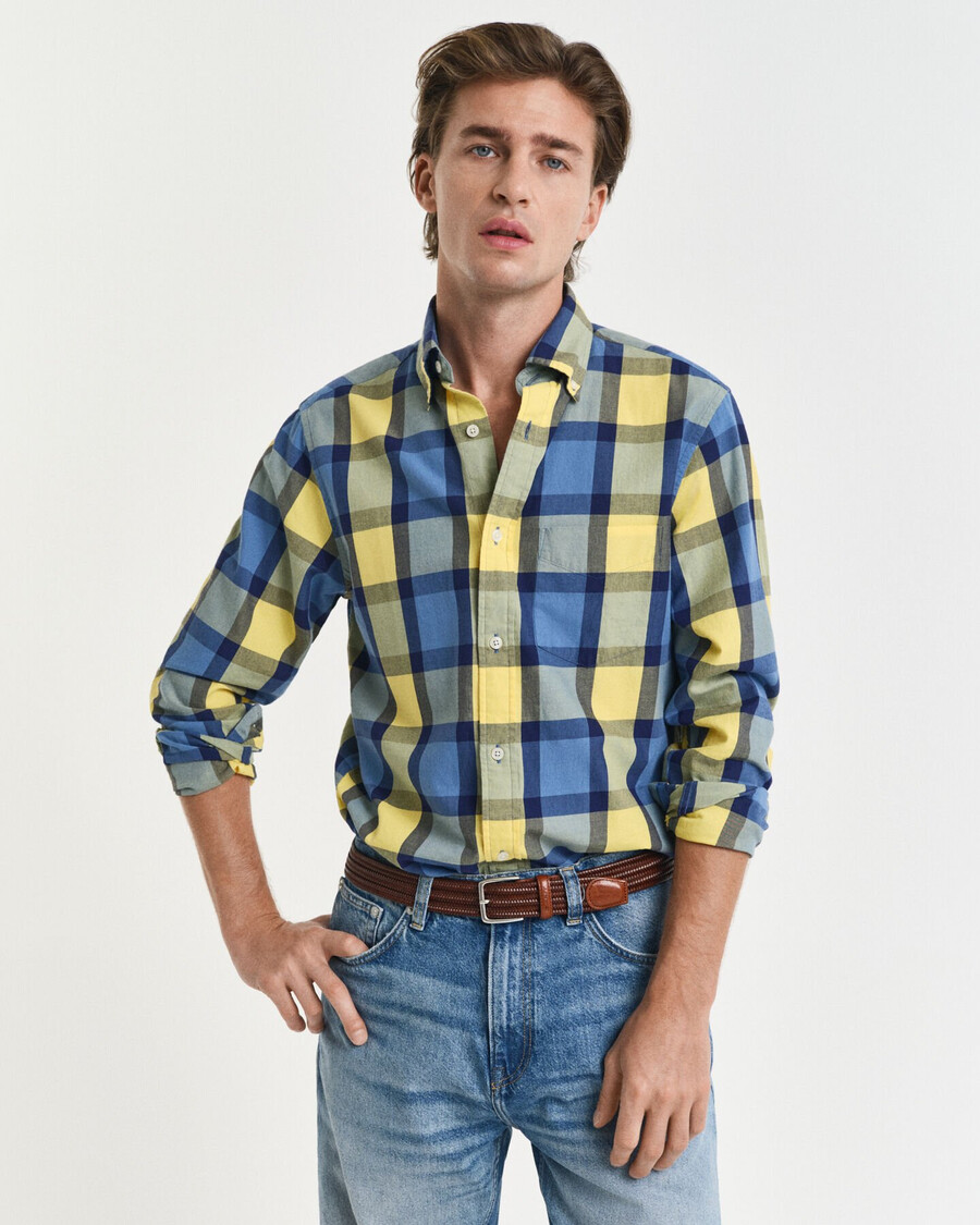 camisa de sarga a cuadros de corte relajado - amarillo liso