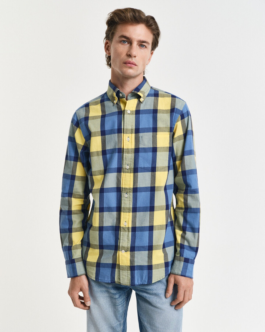 camisa de sarga a cuadros de corte relajado - amarillo liso