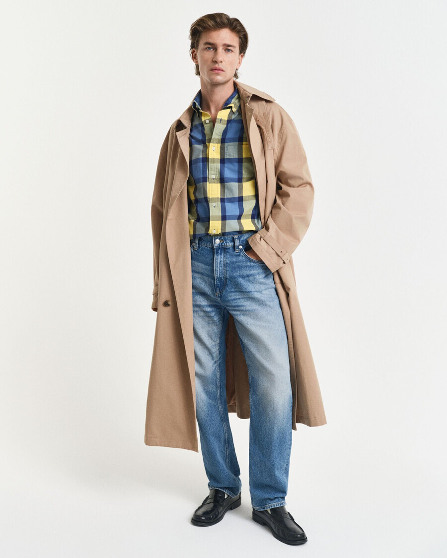 camisa de sarga a cuadros de corte relajado - amarillo liso