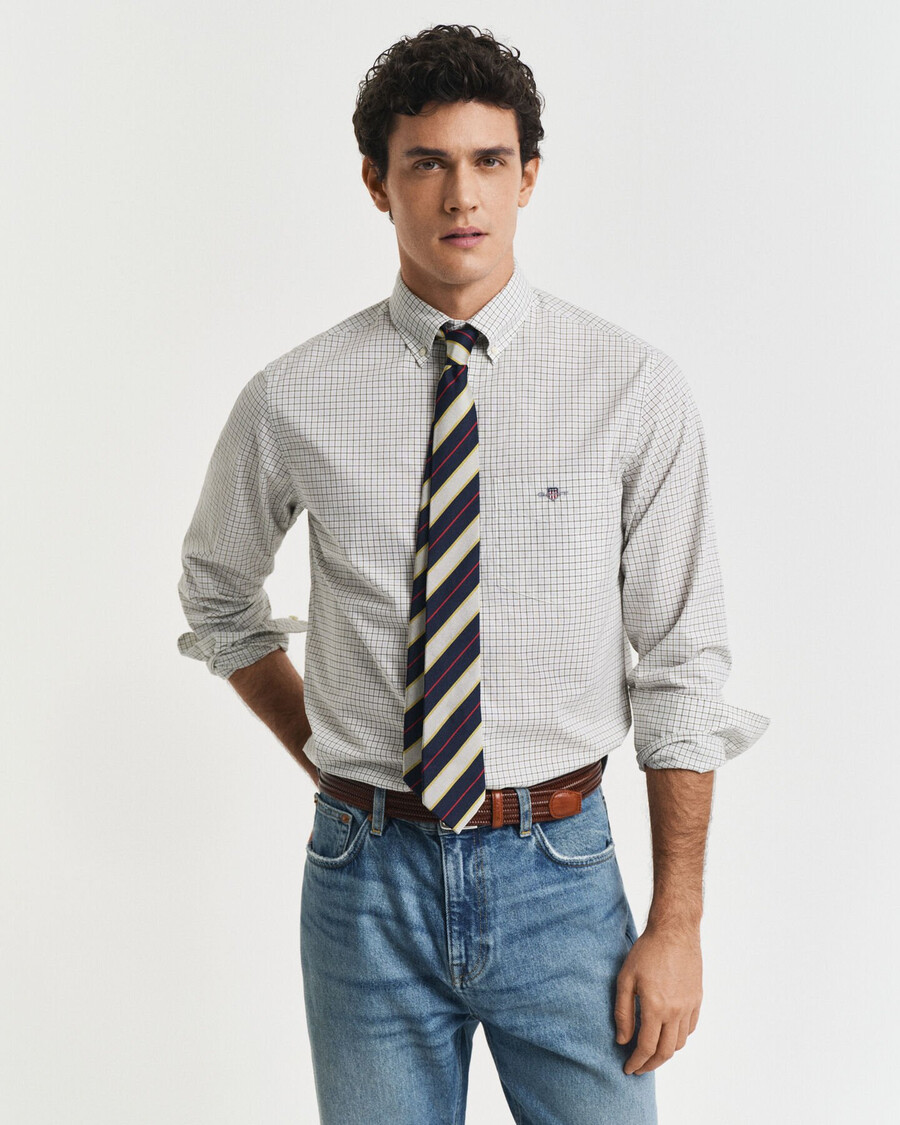camisa clásica de popelina a cuadros de corte regular - verde enebro