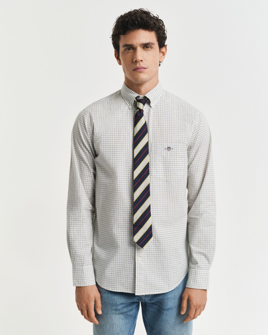 camisa clásica de popelina a cuadros de corte regular - verde enebro