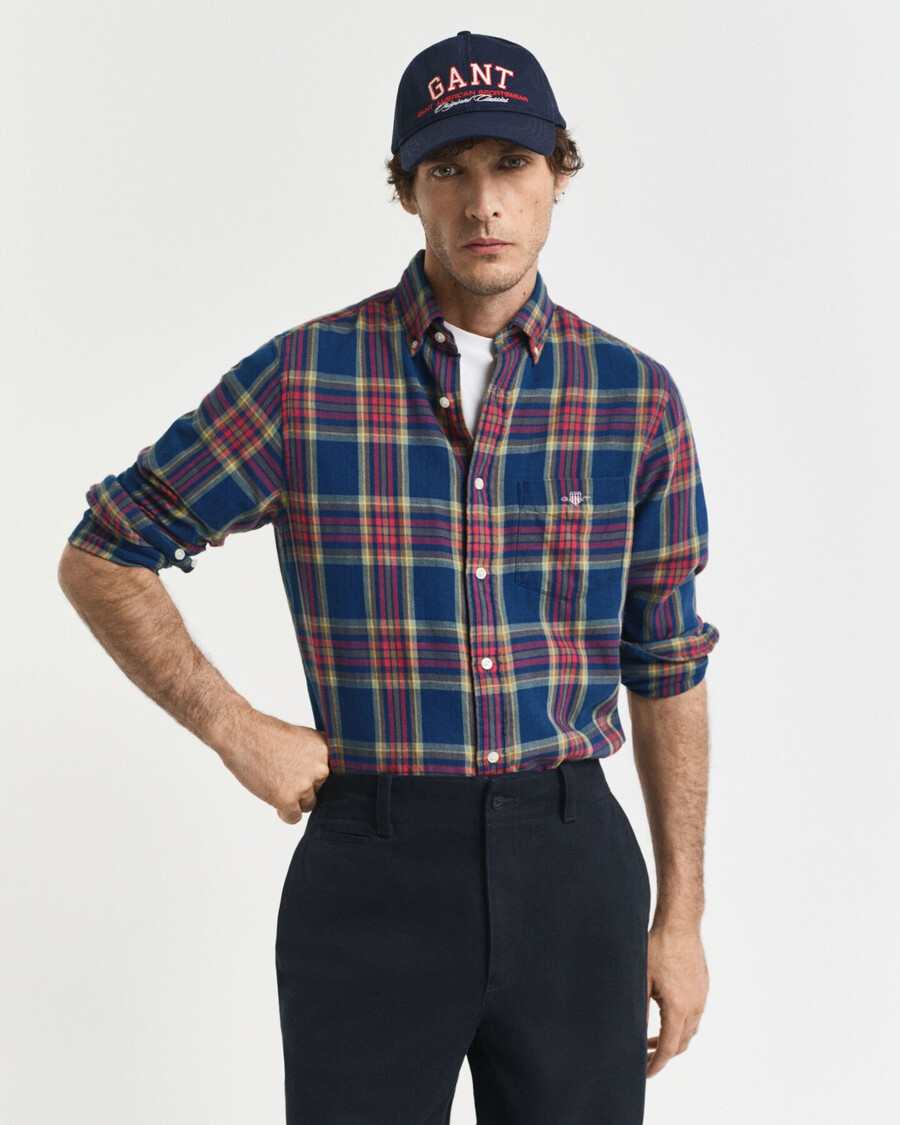 camisa de sarga Índigo a cuadros de corte regular - Índigo