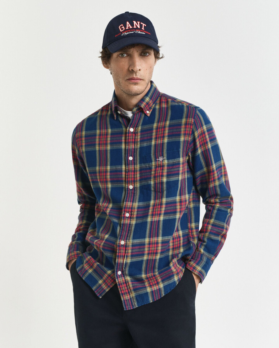 camisa de sarga Índigo a cuadros de corte regular - Índigo
