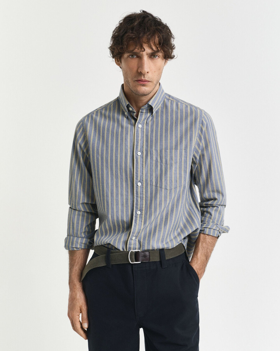 camisa de popelina de rayas de corte regular - azul marino
