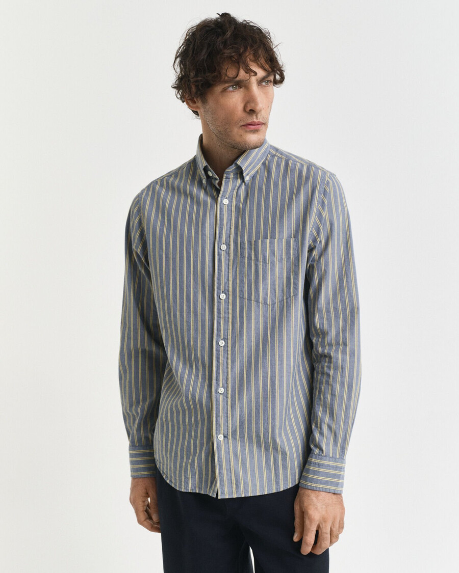 camisa de popelina de rayas de corte regular - azul marino