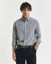 camisa de popelina de rayas de corte regular - azul marino