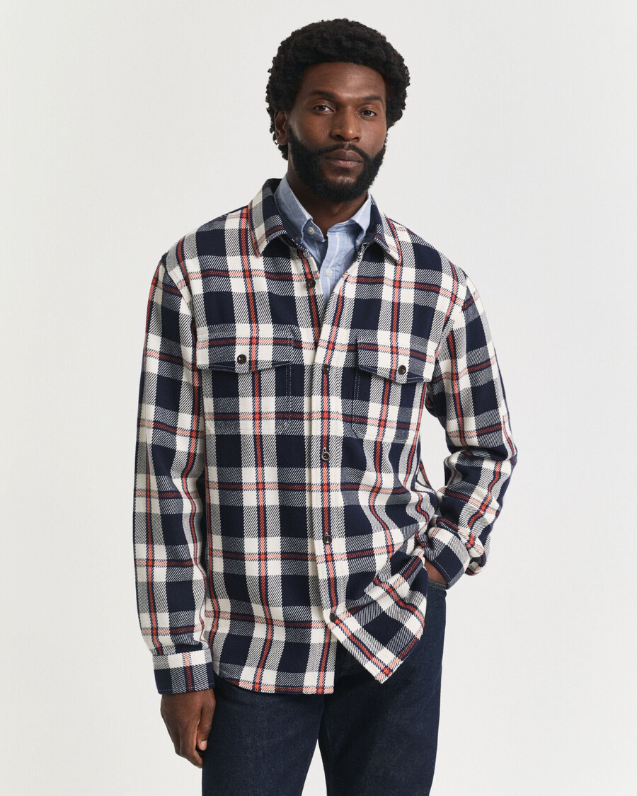 camisa de sarga gruesa a cuadros - azul noche