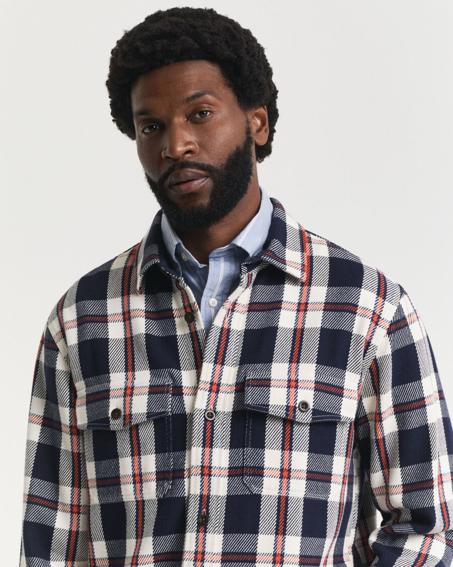 camisa de sarga gruesa a cuadros - azul noche