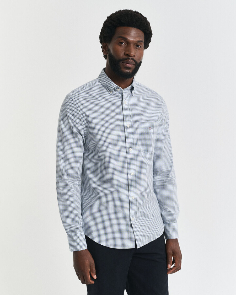camisa clásica de popelina de cuadros micro de corte regular - verde bosque