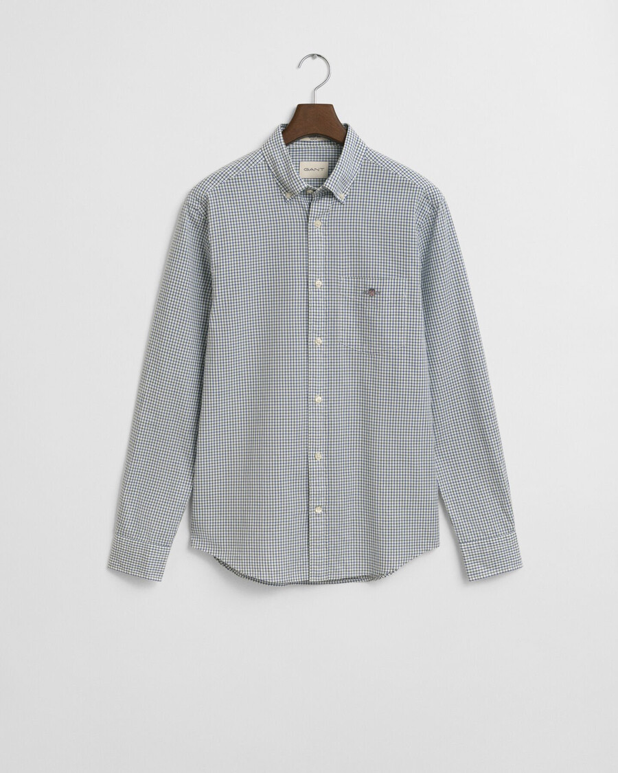 camisa clásica de popelina de cuadros micro de corte regular - verde bosque
