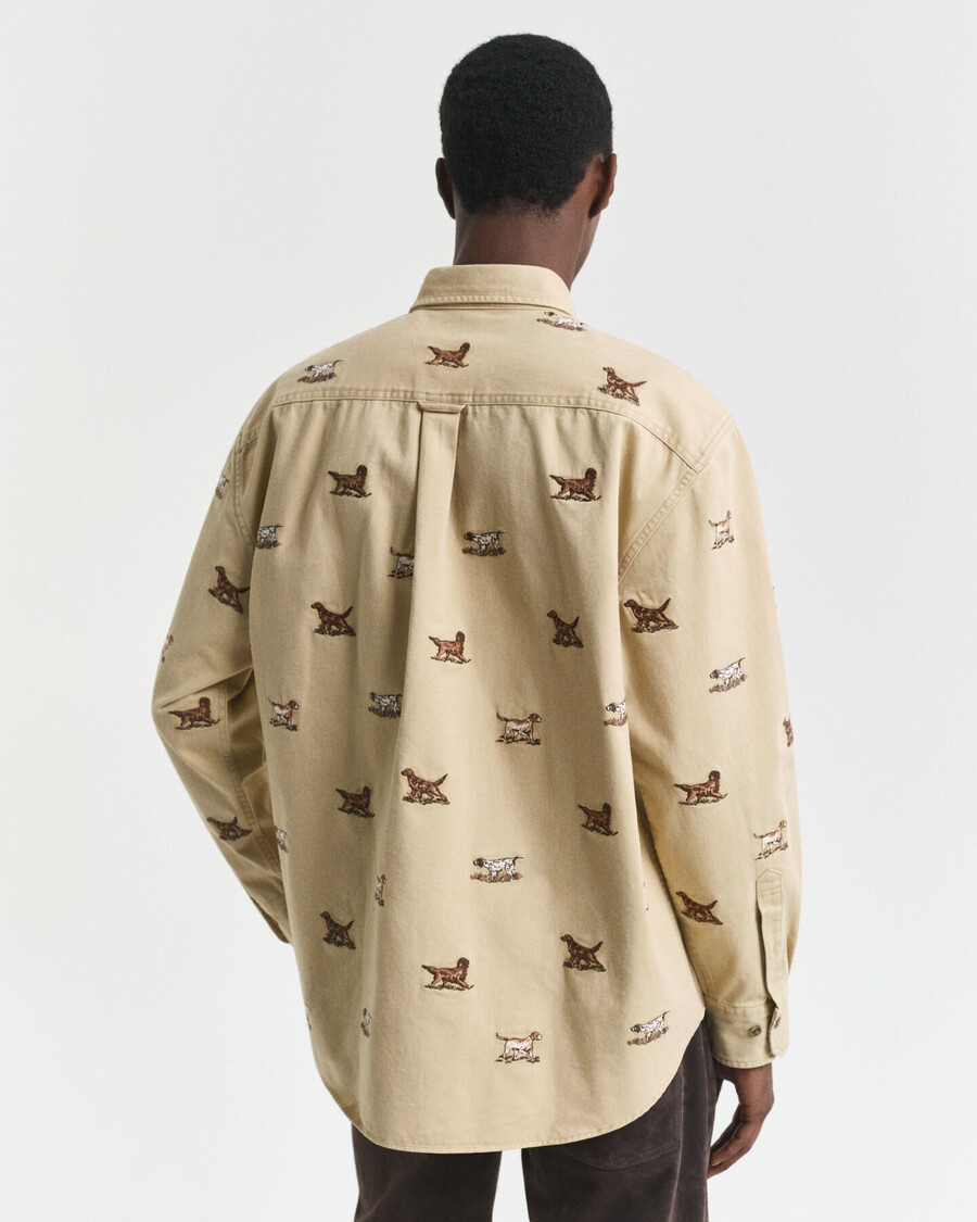 camisa de sarga bordada de corte relajado - beige roble