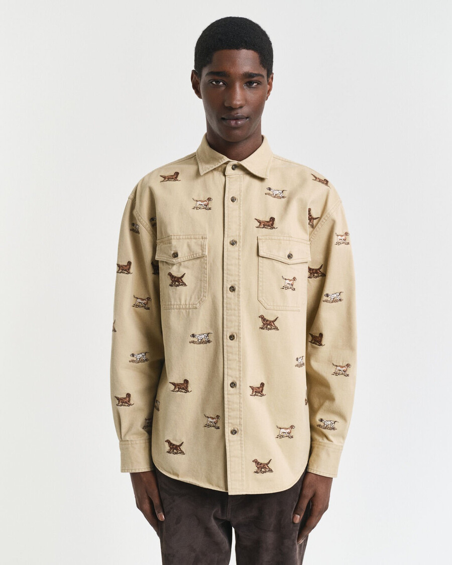 camisa de sarga bordada de corte relajado - beige roble