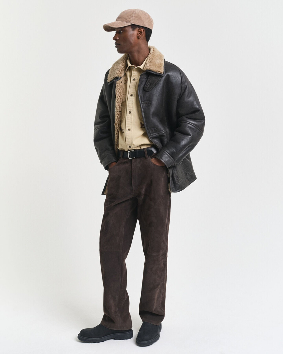 camisa de sarga bordada de corte relajado - beige roble