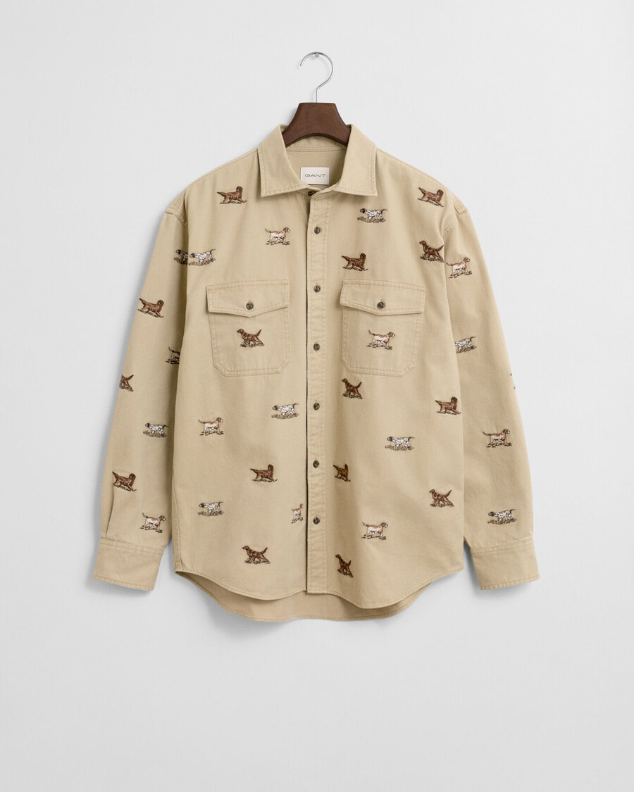 camisa de sarga bordada de corte relajado - beige roble