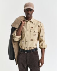 camisa de sarga bordada de corte relajado - beige roble