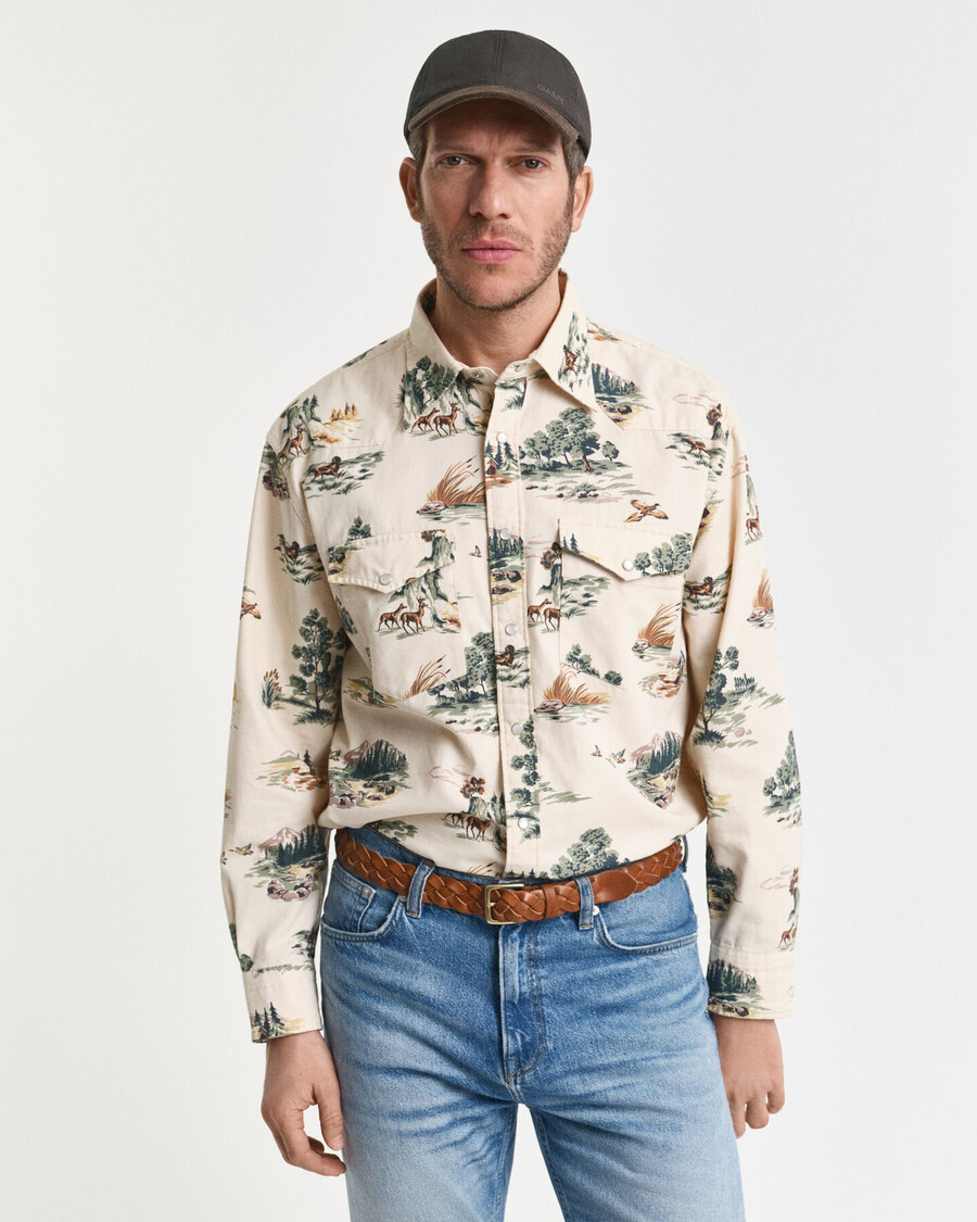 camisa rodeo estampada de corte relajado - blanco marfil