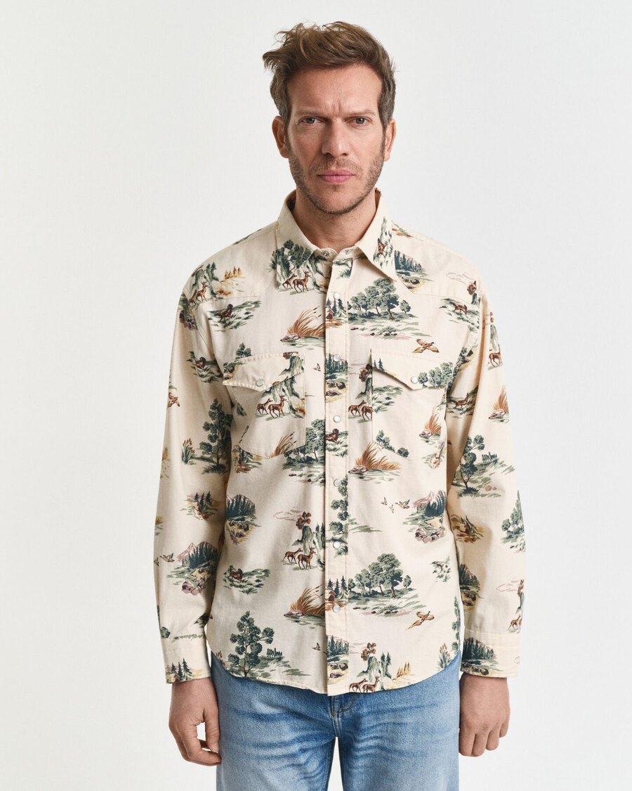 camisa rodeo estampada de corte relajado - blanco marfil