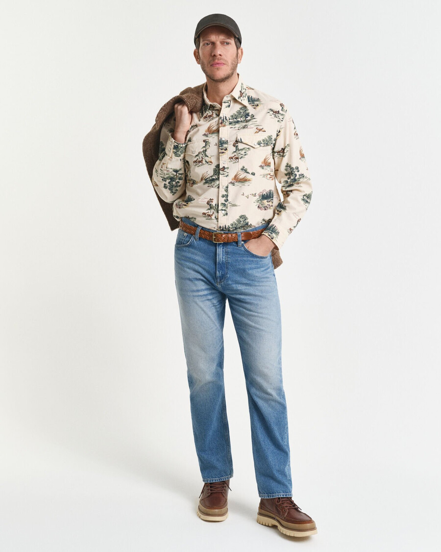 camisa rodeo estampada de corte relajado - blanco marfil
