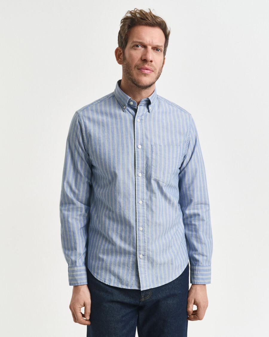 camisa oxford de archivo a rayas de corte regular - azul agua