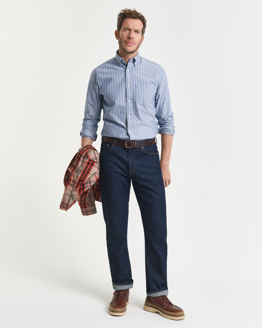 camisa oxford de archivo a rayas de corte regular - azul agua