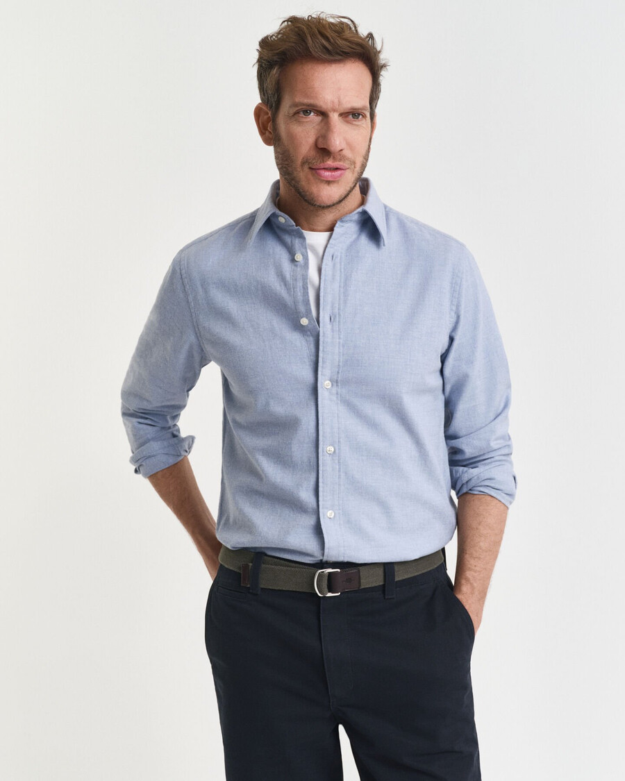 camisa de franela jaspeada de corte regular - azul claro jaspeado