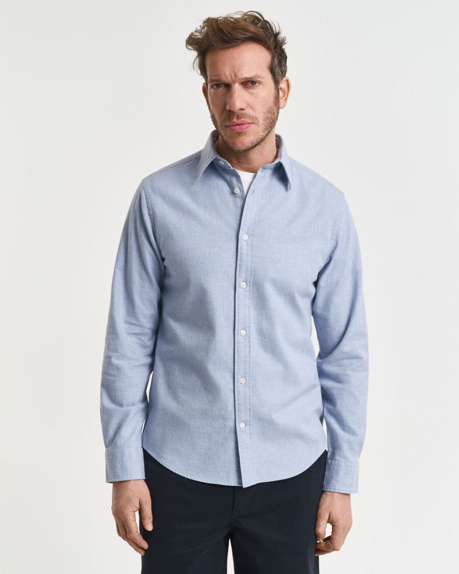 camisa de franela jaspeada de corte regular - azul claro jaspeado