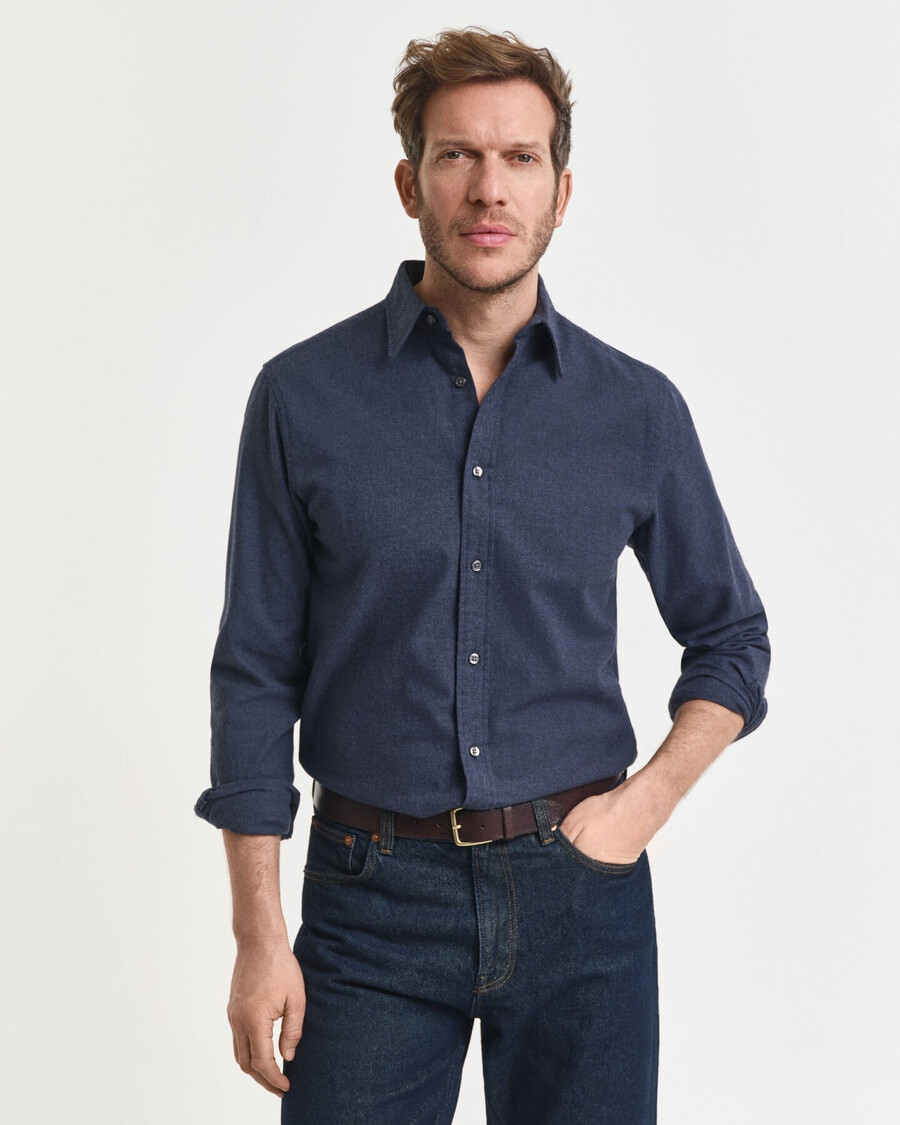 camisa de franela jaspeada de corte regular - Índigo oscuro jaspeado