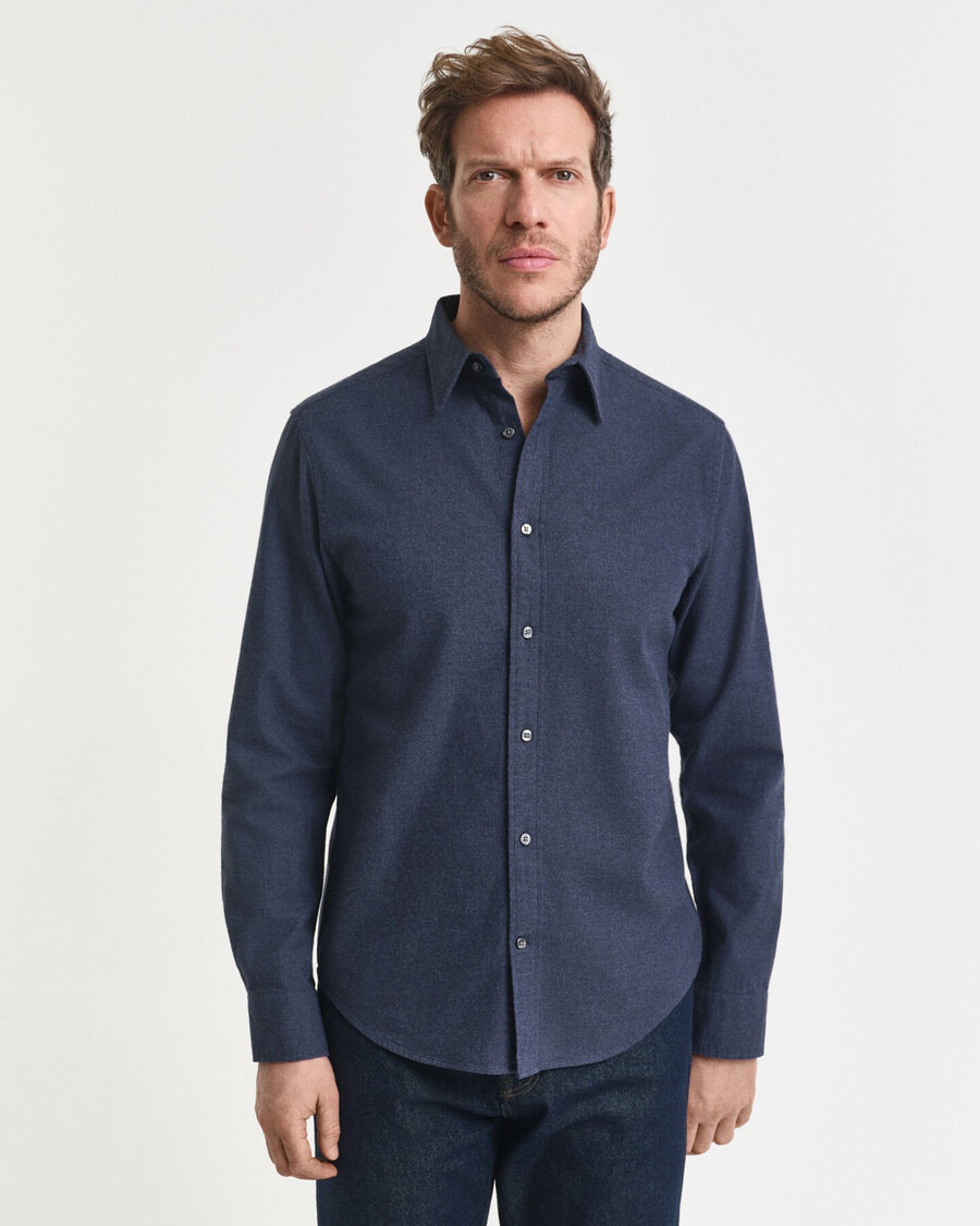 camisa de franela jaspeada de corte regular - Índigo oscuro jaspeado