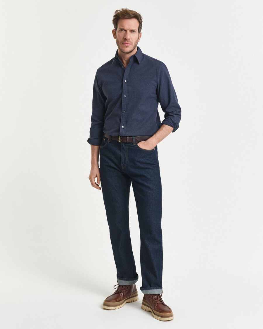 camisa de franela jaspeada de corte regular - Índigo oscuro jaspeado