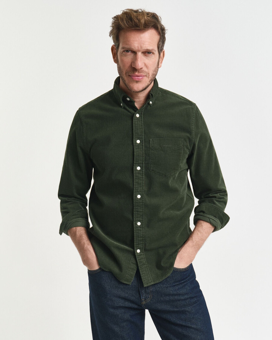 camisa de pana de corte regular - verde campestre