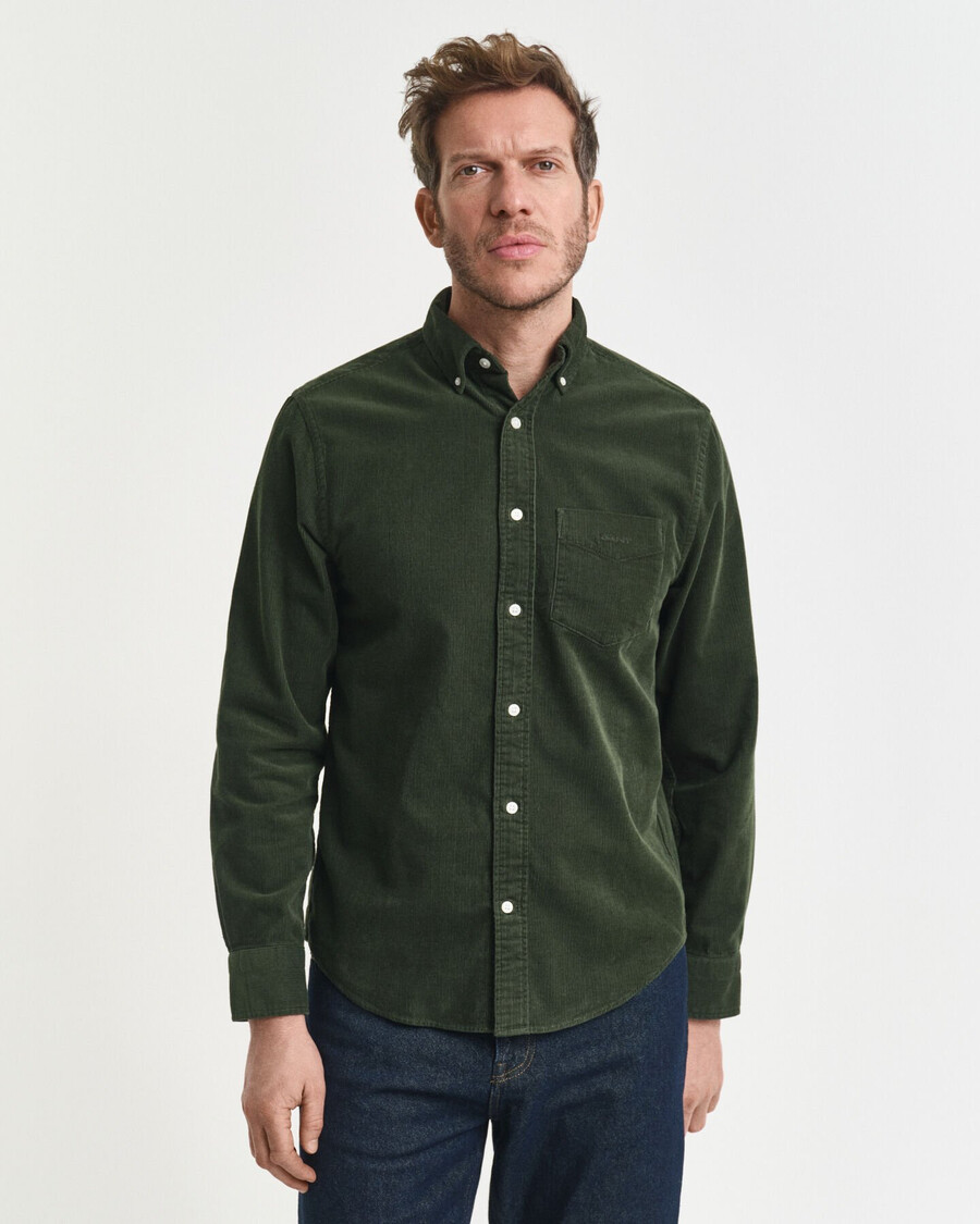 camisa de pana de corte regular - verde campestre