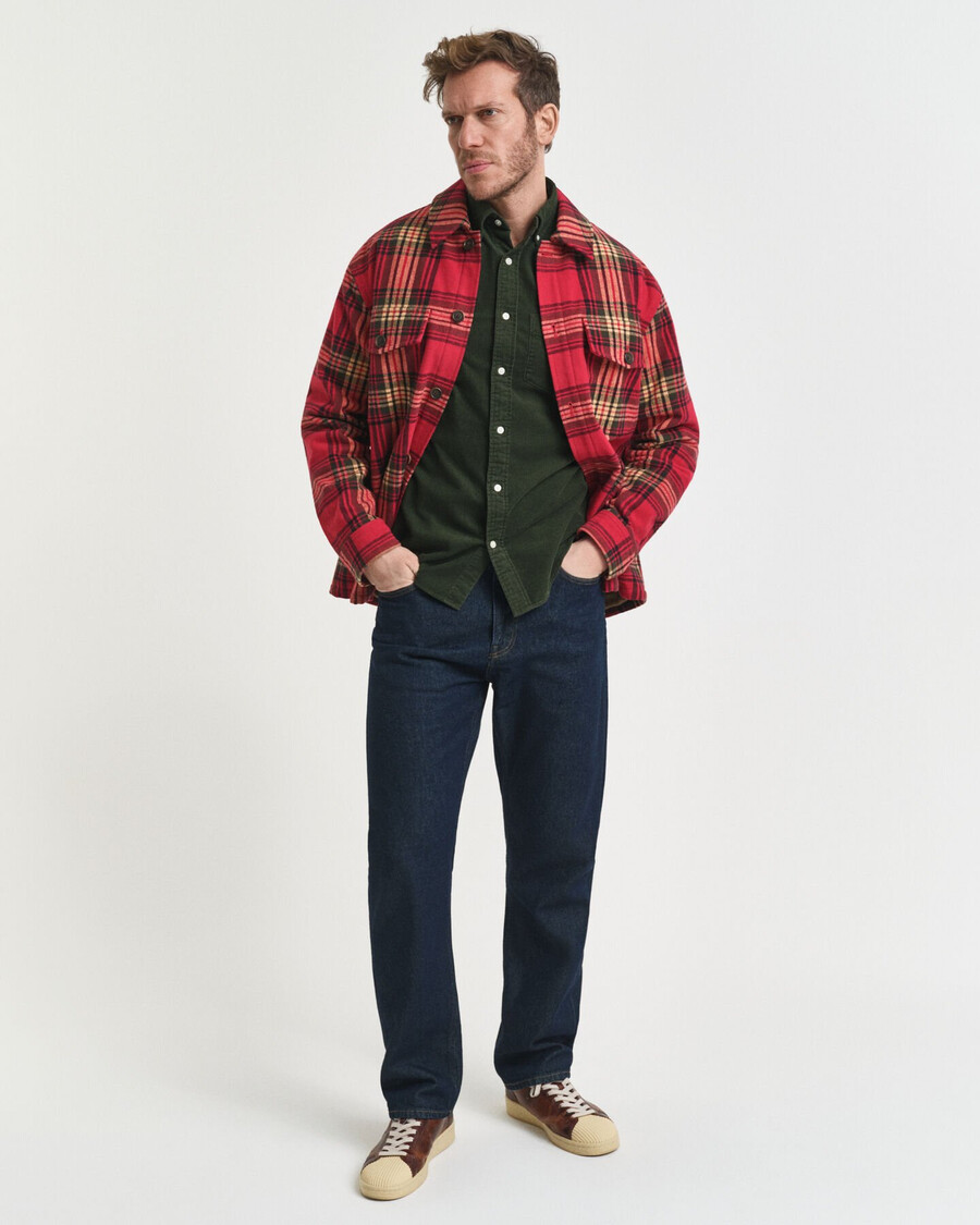 camisa de pana de corte regular - verde campestre