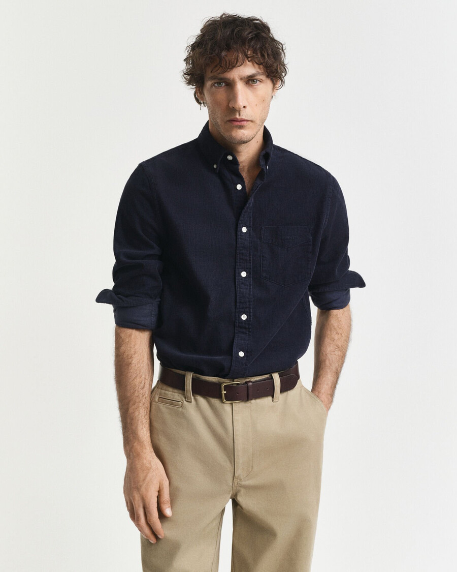 camisa de pana de corte regular - azul noche