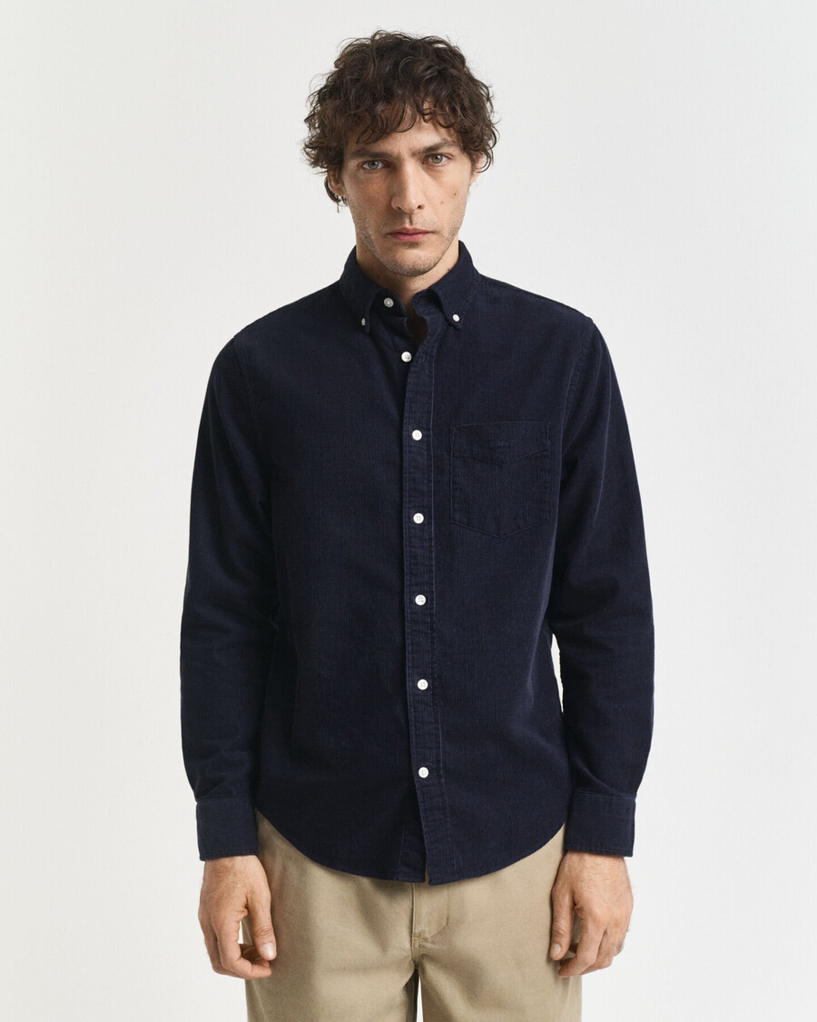 camisa de pana de corte regular - azul noche