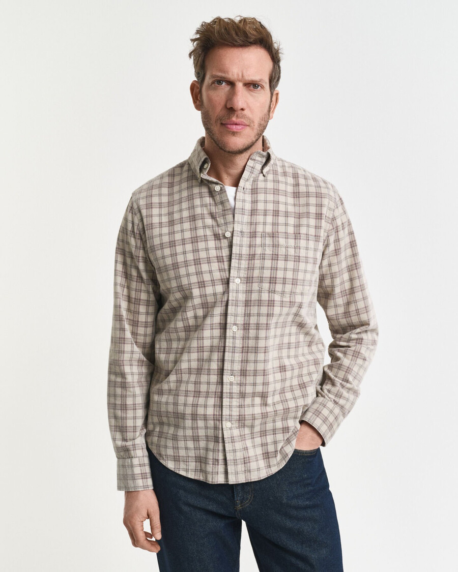 camisa de pana a cuadros de corte regular - gris oscuro