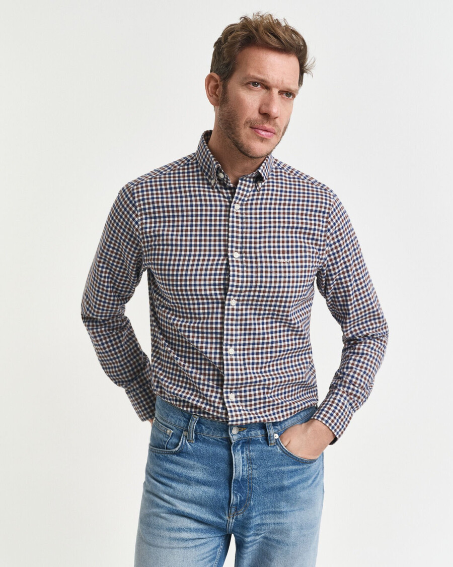 camisa de sarga de cuadros vichy de corte regular - marrón caoba