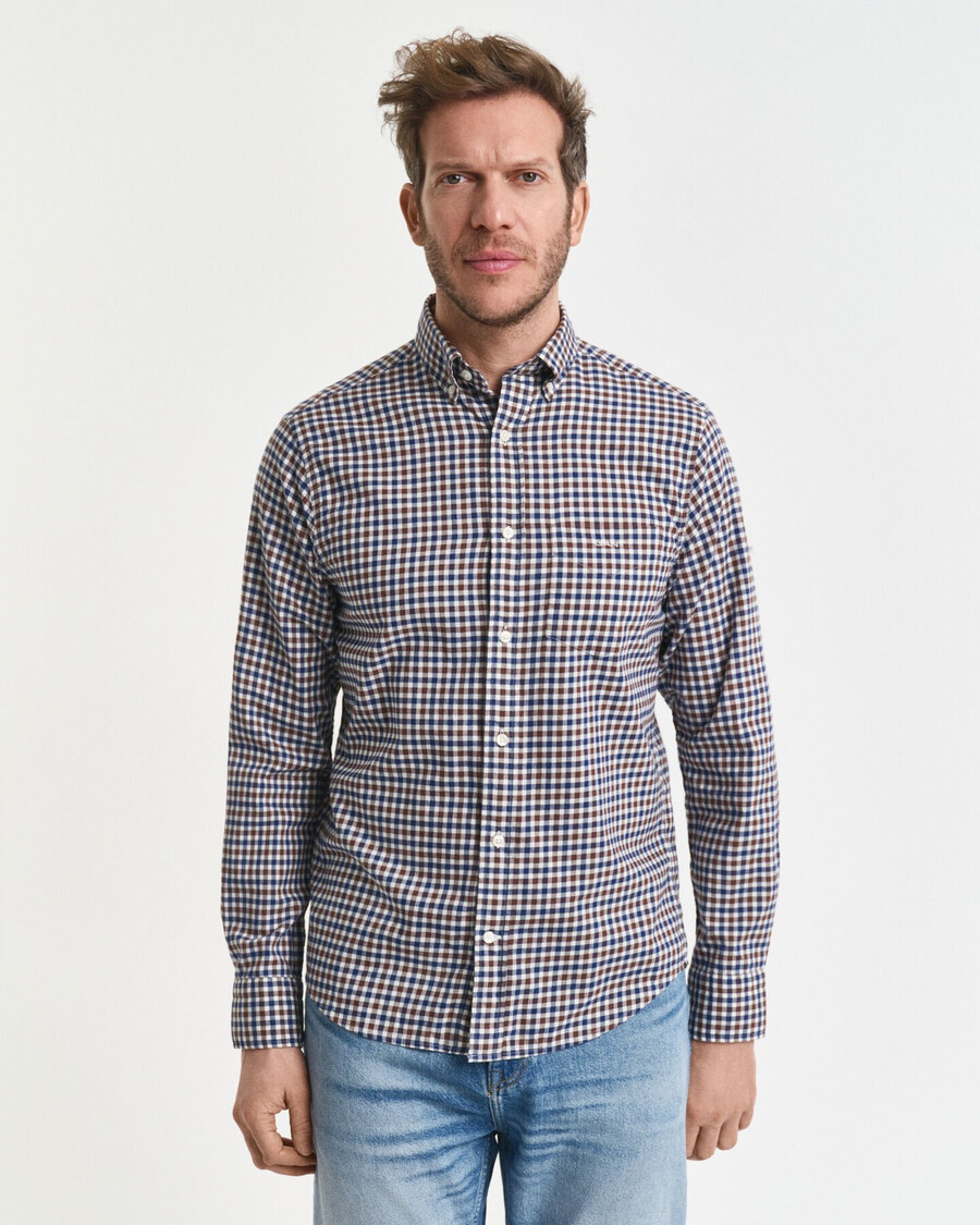 camisa de sarga de cuadros vichy de corte regular - marrón caoba