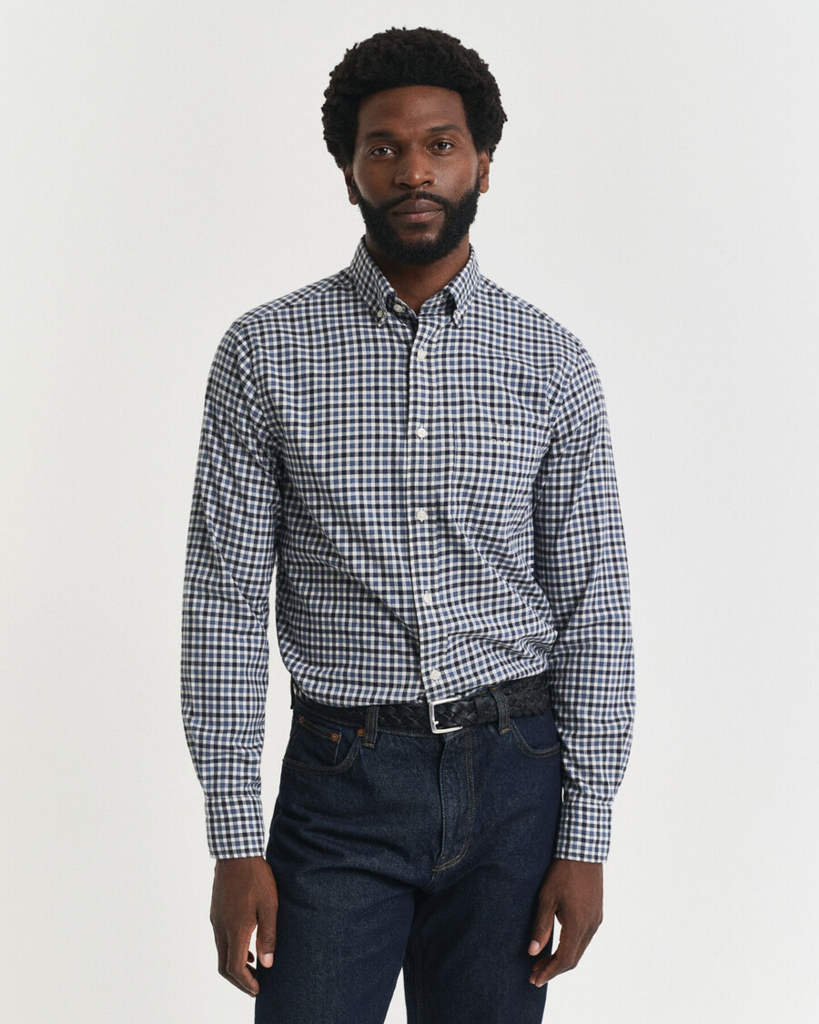 camisa de sarga de cuadros vichy de corte regular - azul marino