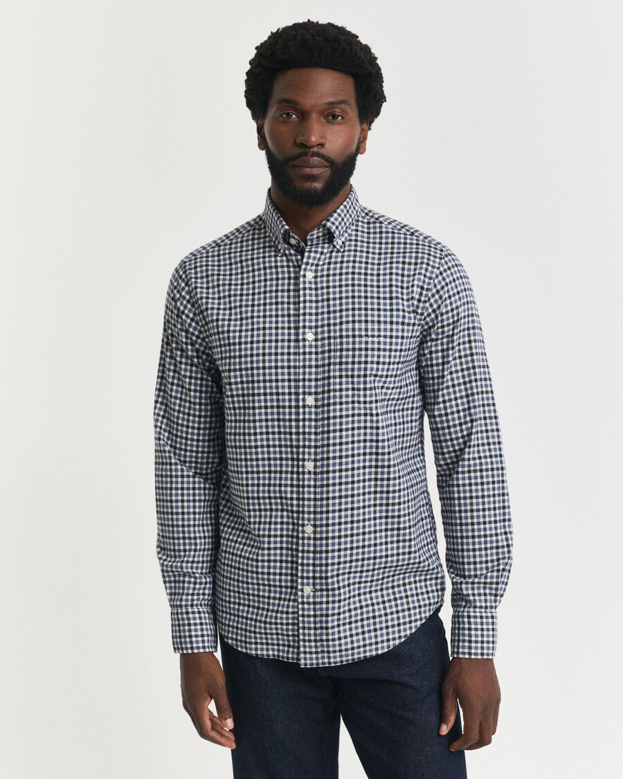camisa de sarga de cuadros vichy de corte regular - azul marino