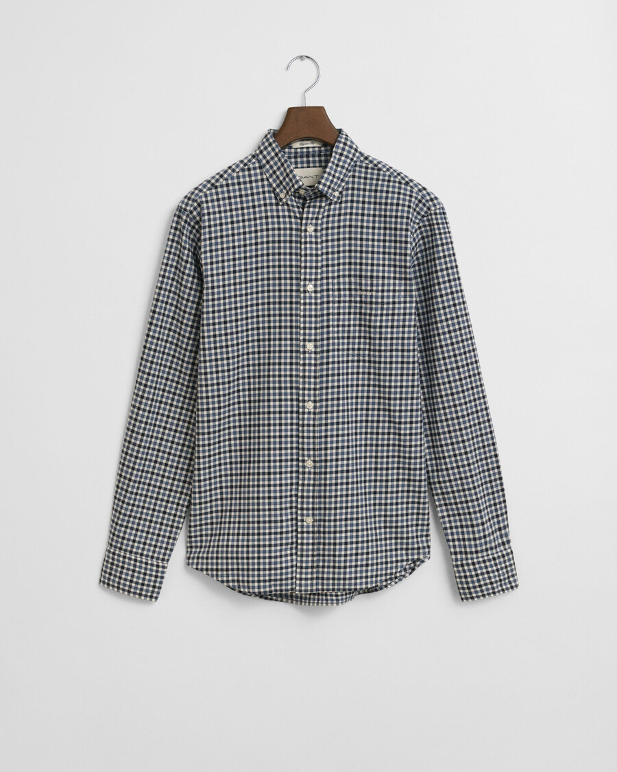 camisa de sarga de cuadros vichy de corte regular - azul marino