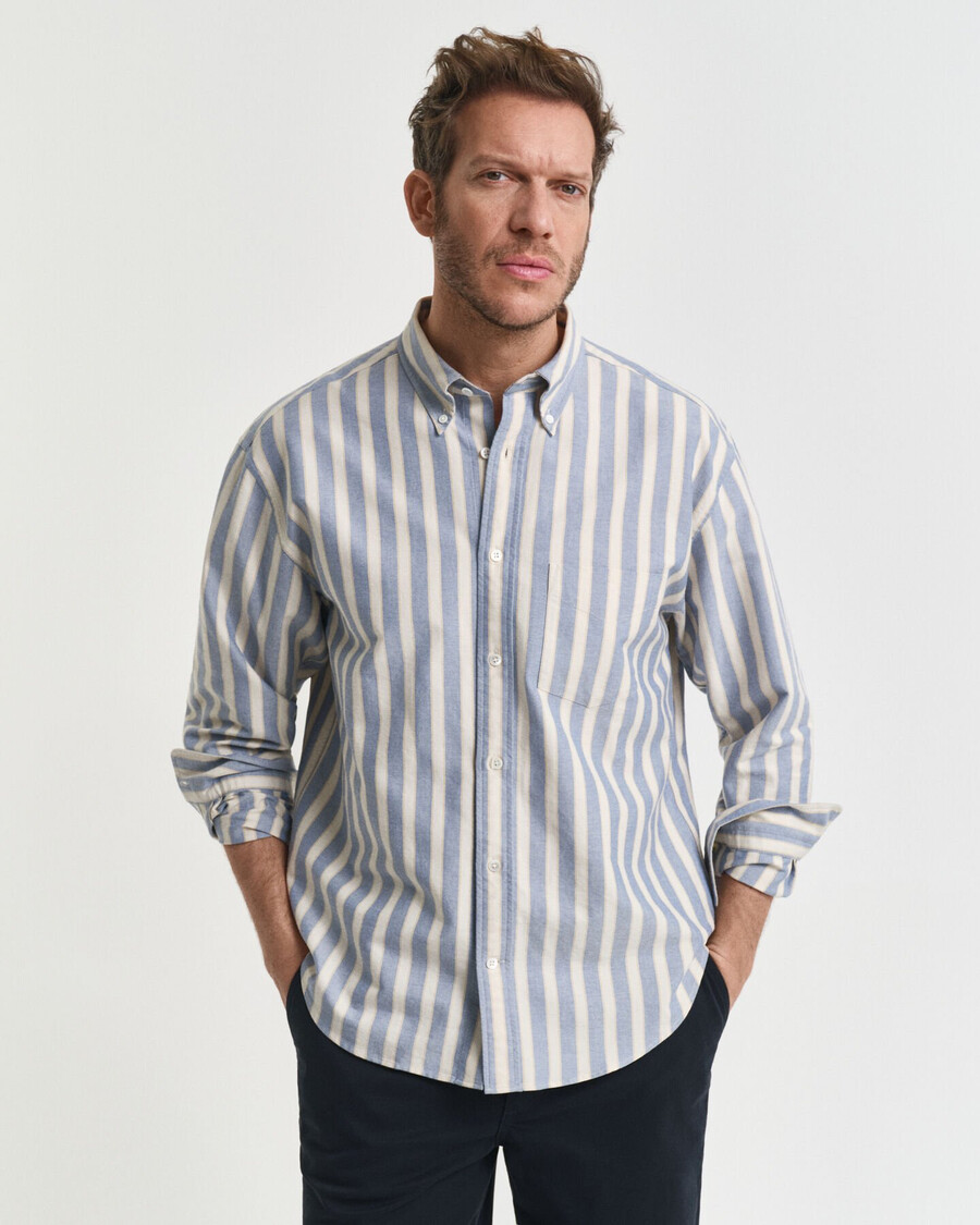 camisa oxford heritage de rayas de corte relajado - azul agua