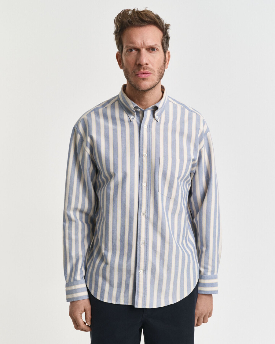 camisa oxford heritage de rayas de corte relajado - azul agua