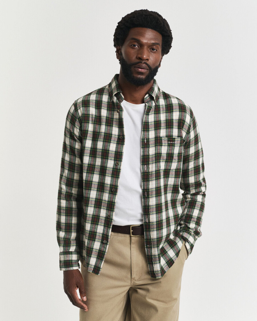 camisa de franela a cuadros de corte regular y efecto viento - crema