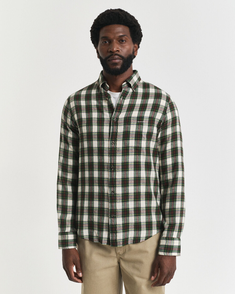 camisa de franela a cuadros de corte regular y efecto viento - crema