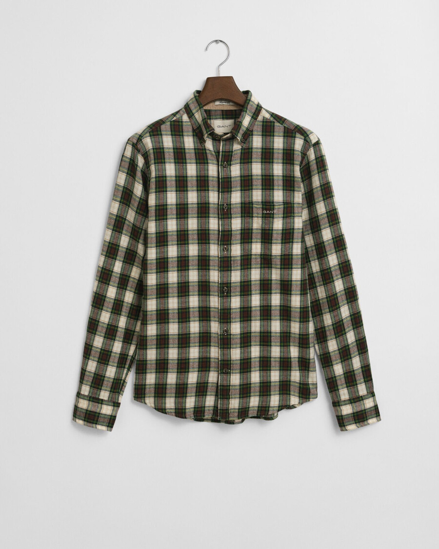 camisa de franela a cuadros de corte regular y efecto viento - crema