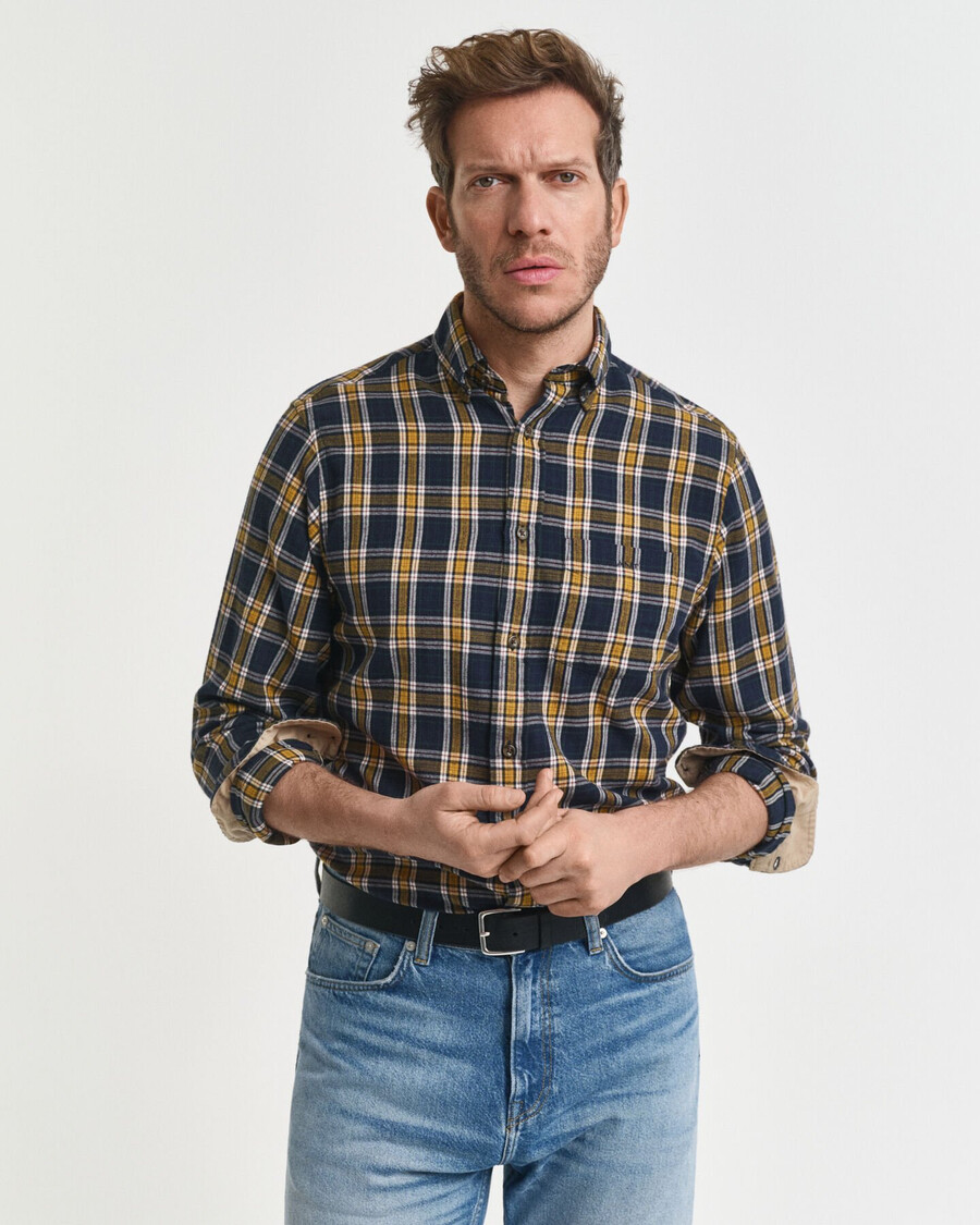camisa de franela a cuadros de corte regular y efecto viento - azul noche