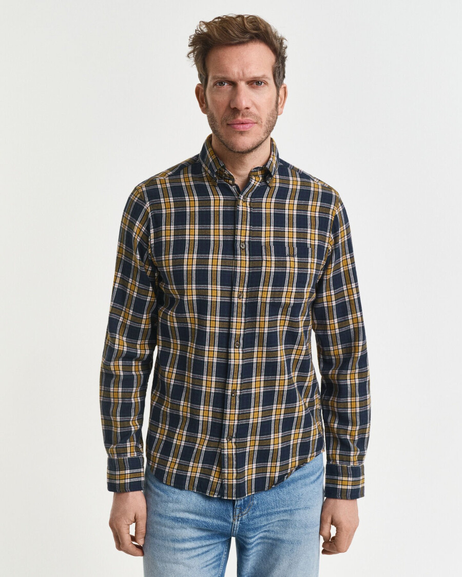 camisa de franela a cuadros de corte regular y efecto viento - azul noche
