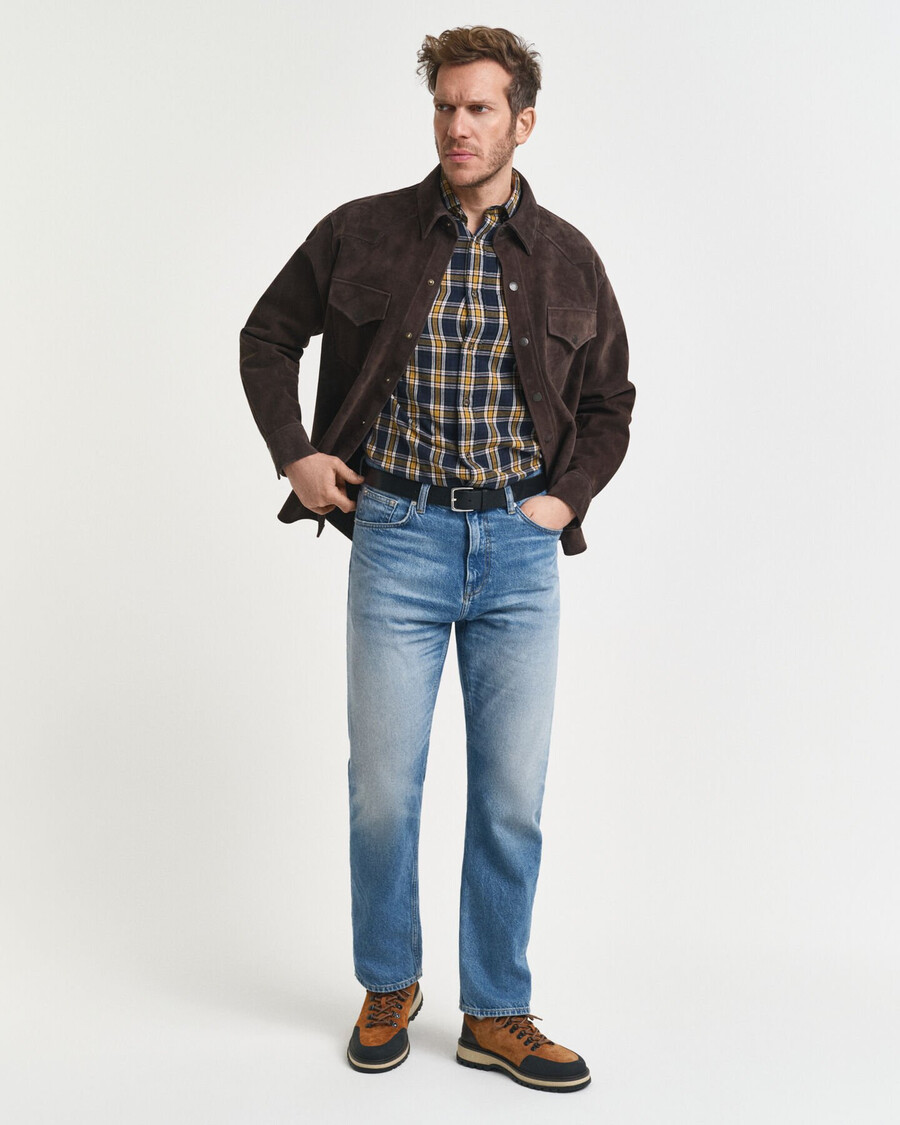 camisa de franela a cuadros de corte regular y efecto viento - azul noche